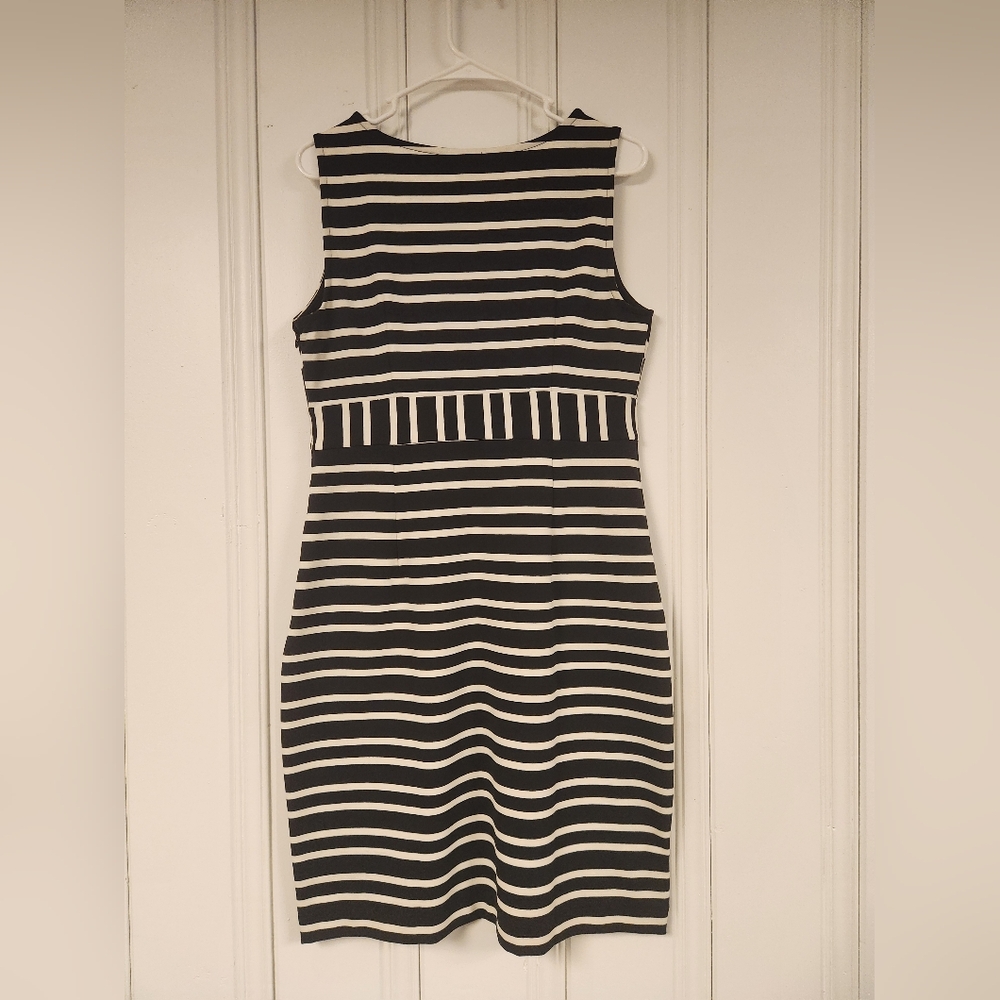 Ann Taylor M Black and White Striped Midi Dress